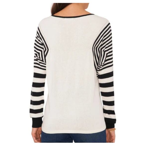 NEW VINCE CAMUTO Antique White Stripe Sleeve Sweater Size XXL - Picture 3 of 8